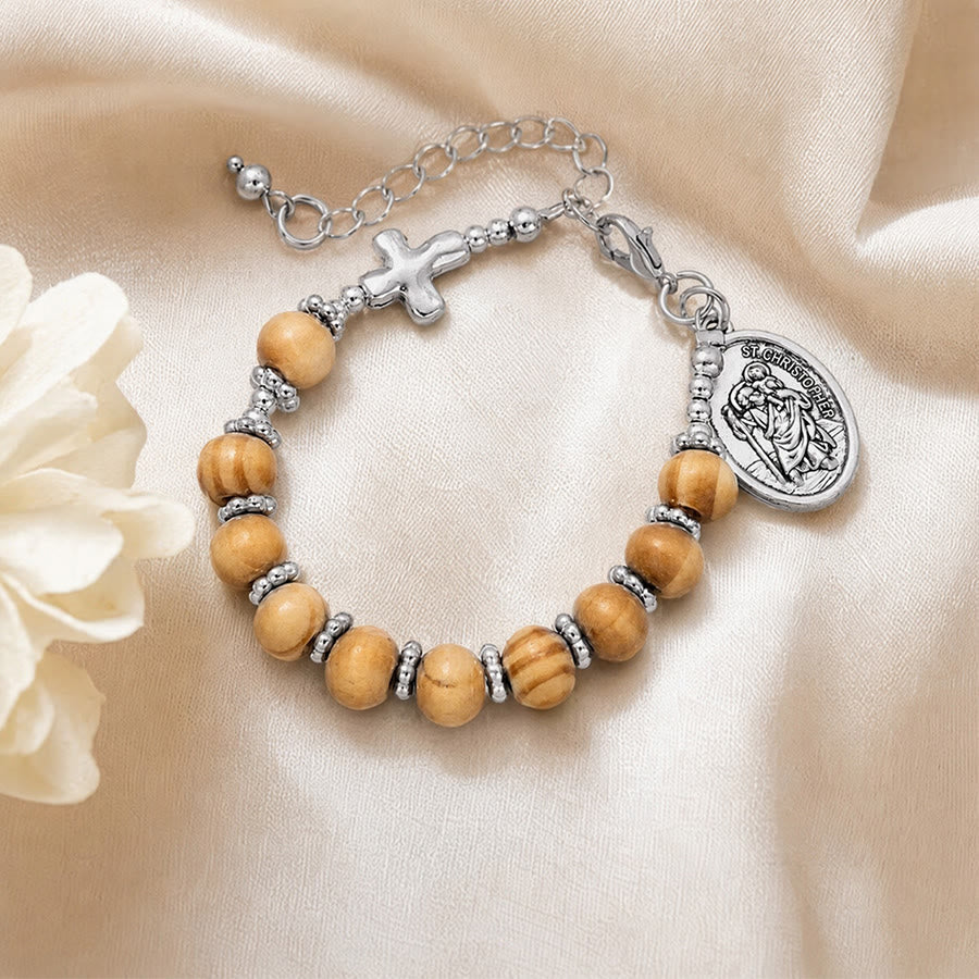 Timeless Wooden Bead St. Christopher Rosary: Beacon of Faithful Spiritual Guidance