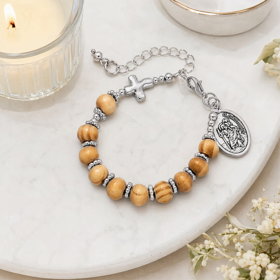 Timeless Wooden Bead St. Christopher Rosary: Beacon of Faithful Spiritual Guidance