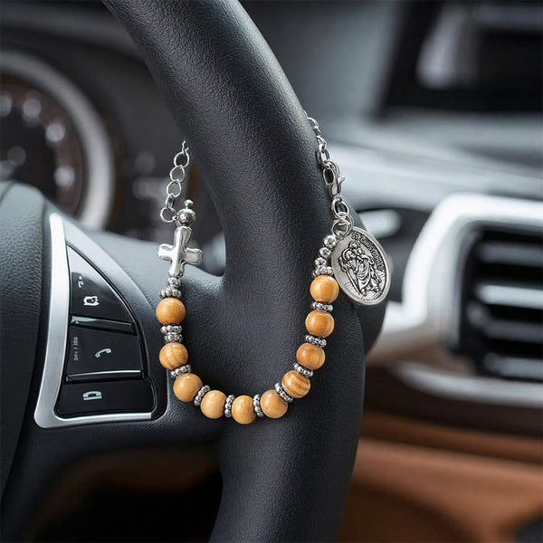 Timeless Wooden Bead St. Christopher Rosary: Beacon of Faithful Spiritual Guidance