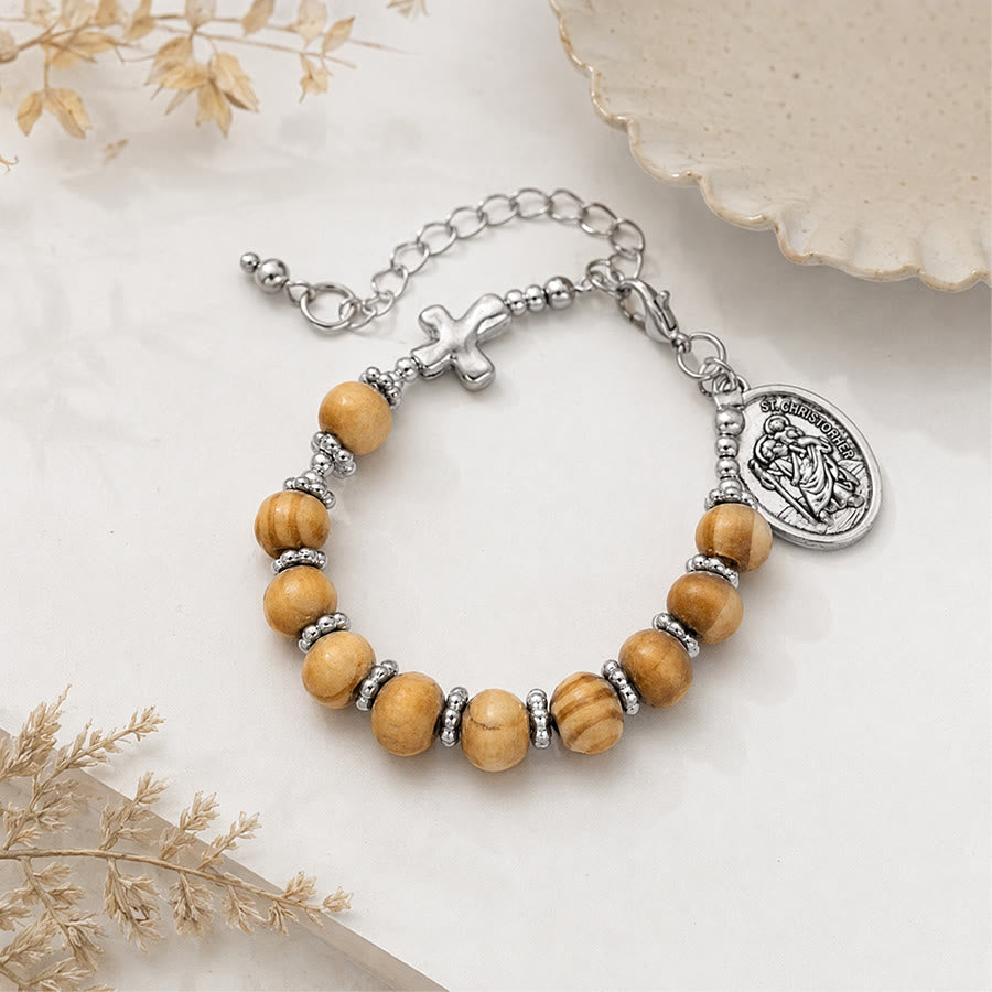 Timeless Wooden Bead St. Christopher Rosary: Beacon of Faithful Spiritual Guidance