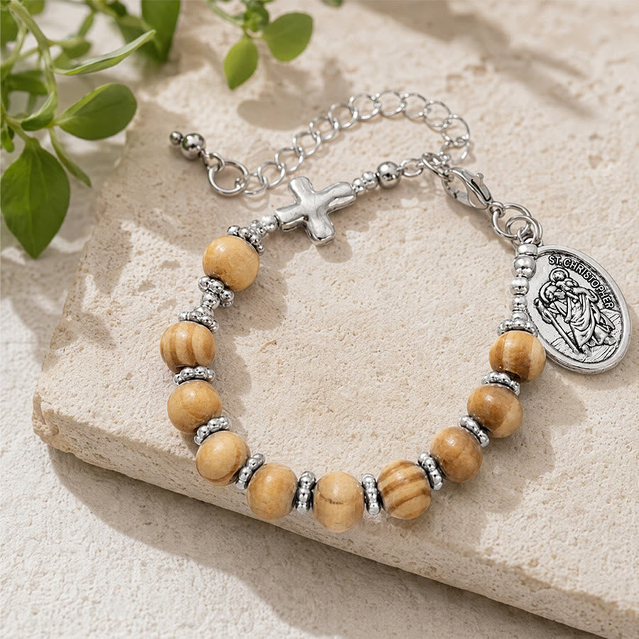 Timeless Wooden Bead St. Christopher Rosary: Beacon of Faithful Spiritual Guidance