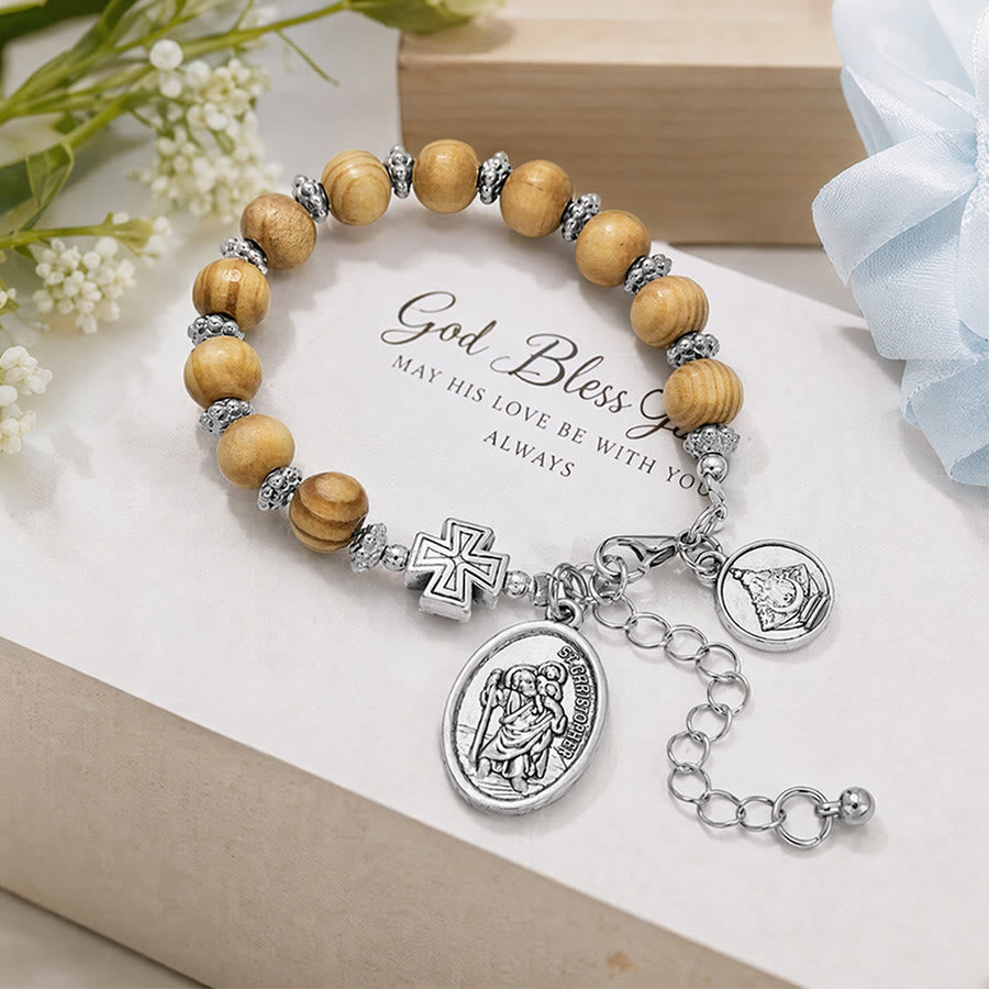 Timeless Wooden Bead St. Christopher Rosary: Beacon of Faithful Spiritual Guidance