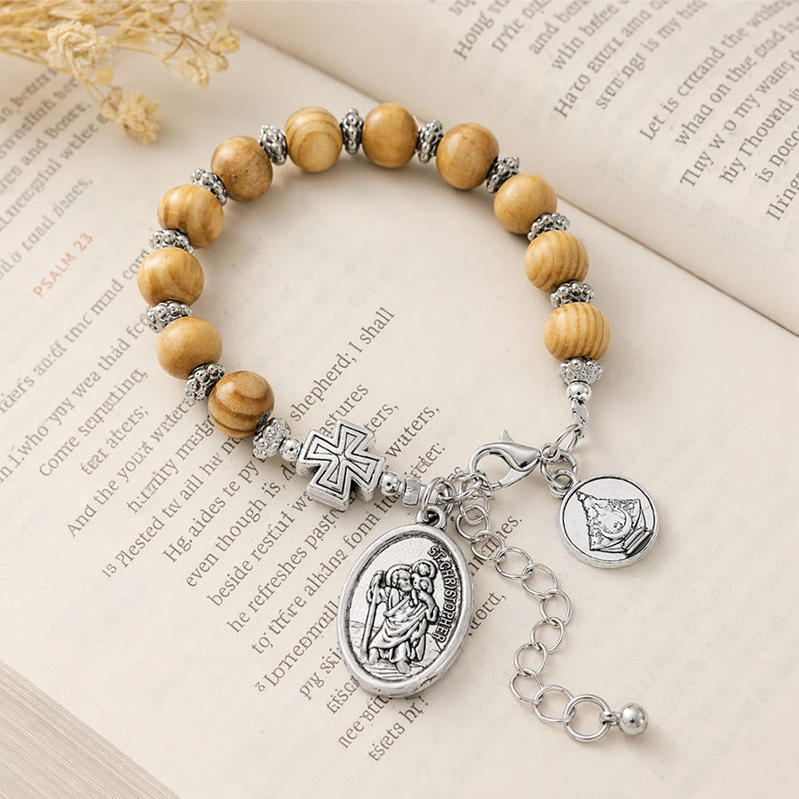 Timeless Wooden Bead St. Christopher Rosary: Beacon of Faithful Spiritual Guidance