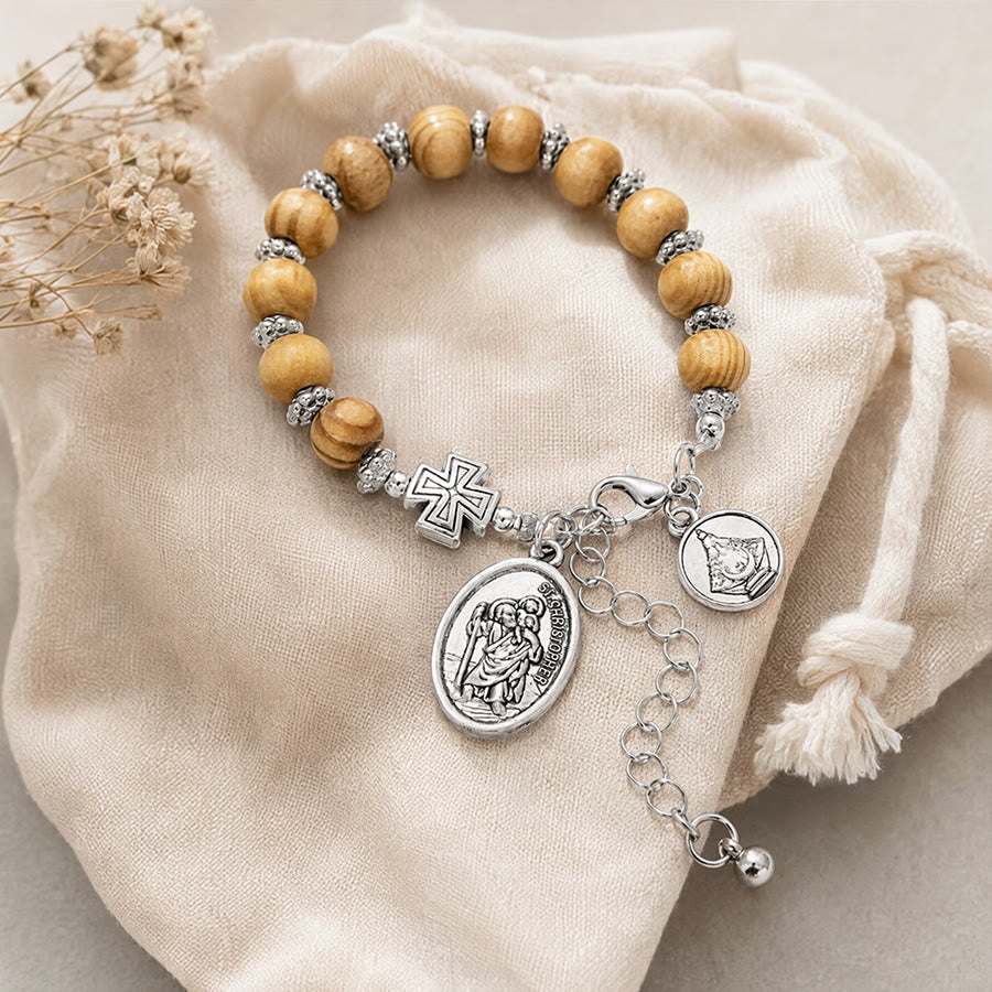Timeless Wooden Bead St. Christopher Rosary: Beacon of Faithful Spiritual Guidance