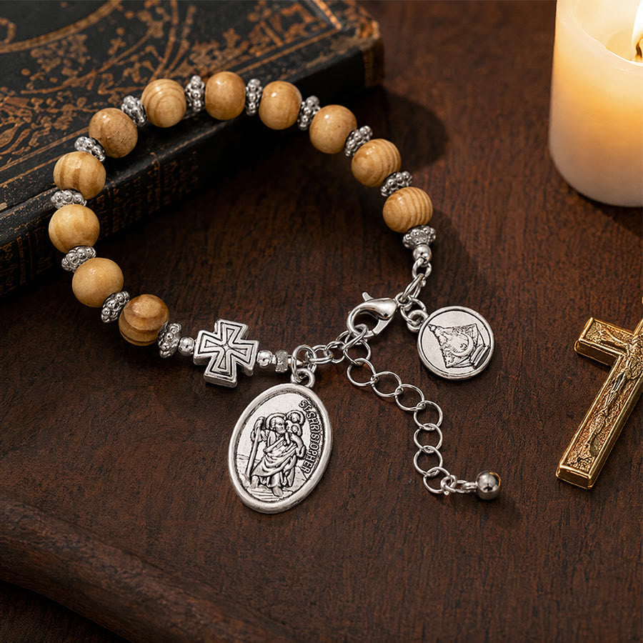 Timeless Wooden Bead St. Christopher Rosary: Beacon of Faithful Spiritual Guidance