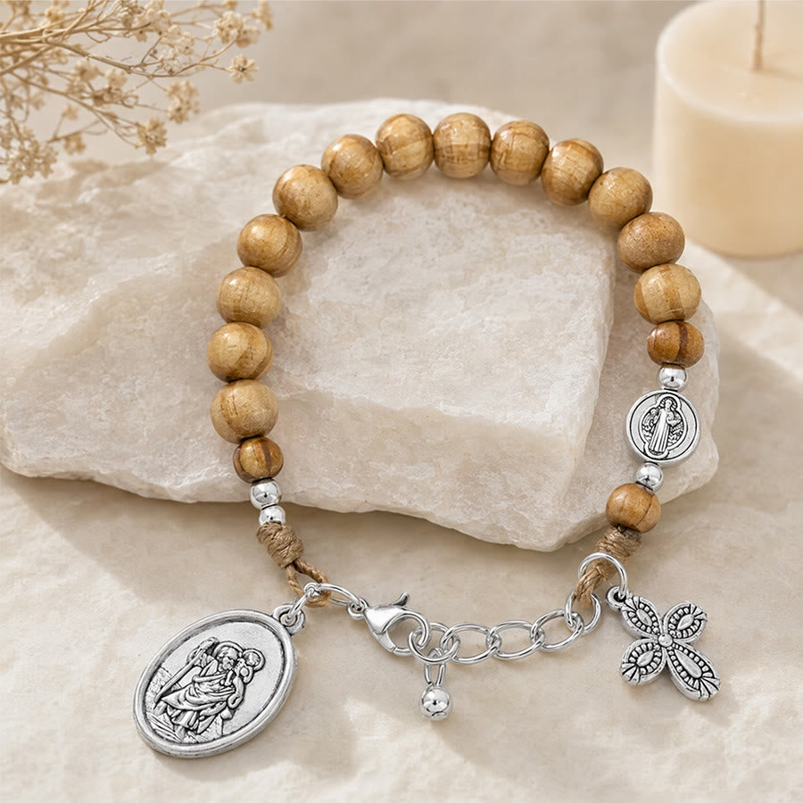 Timeless Wooden Bead St. Christopher Rosary: Beacon of Faithful Spiritual Guidance