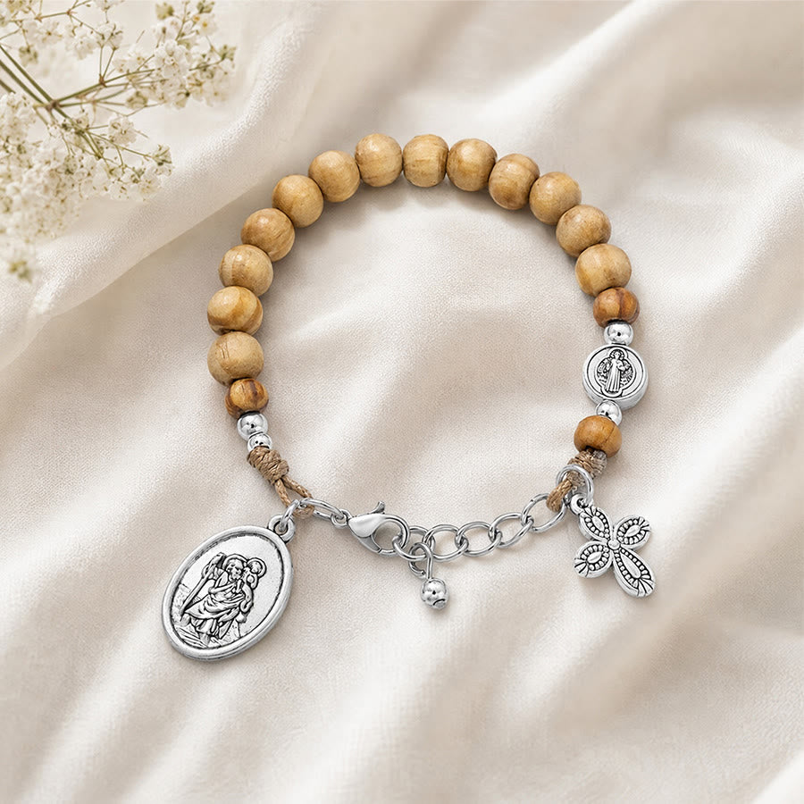 Timeless Wooden Bead St. Christopher Rosary: Beacon of Faithful Spiritual Guidance