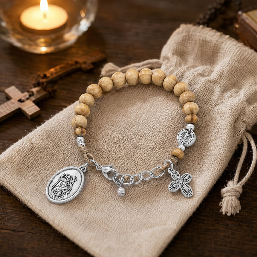 Timeless Wooden Bead St. Christopher Rosary: Beacon of Faithful Spiritual Guidance