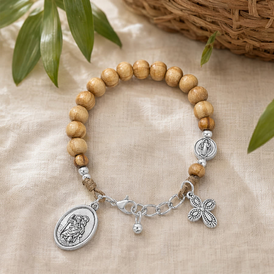 Timeless Wooden Bead St. Christopher Rosary: Beacon of Faithful Spiritual Guidance