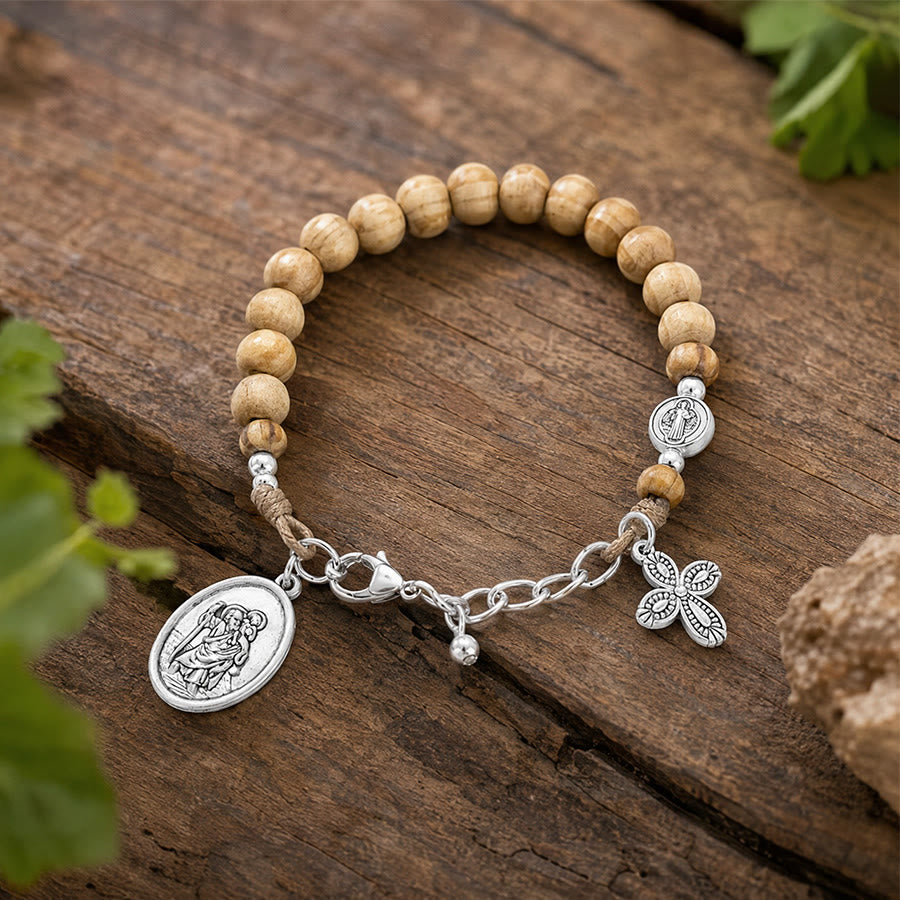 Timeless Wooden Bead St. Christopher Rosary: Beacon of Faithful Spiritual Guidance