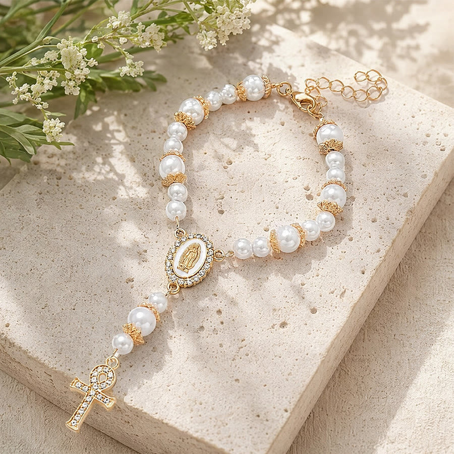 Dual-Style Devotional Rosary With Marian Medal & Cross Charms: Token of Gentle Divine Mercy