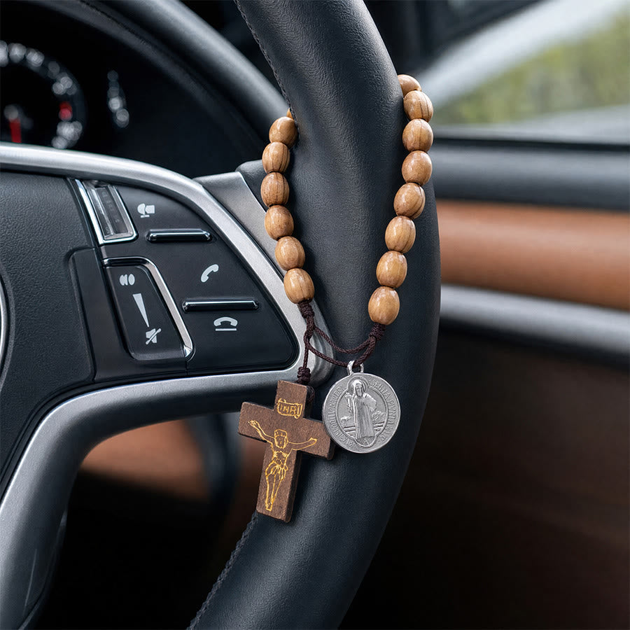 St Joseph Medal Wooden Wrist Rosary Crucifix: Emblem of Family Celestial Safeguard