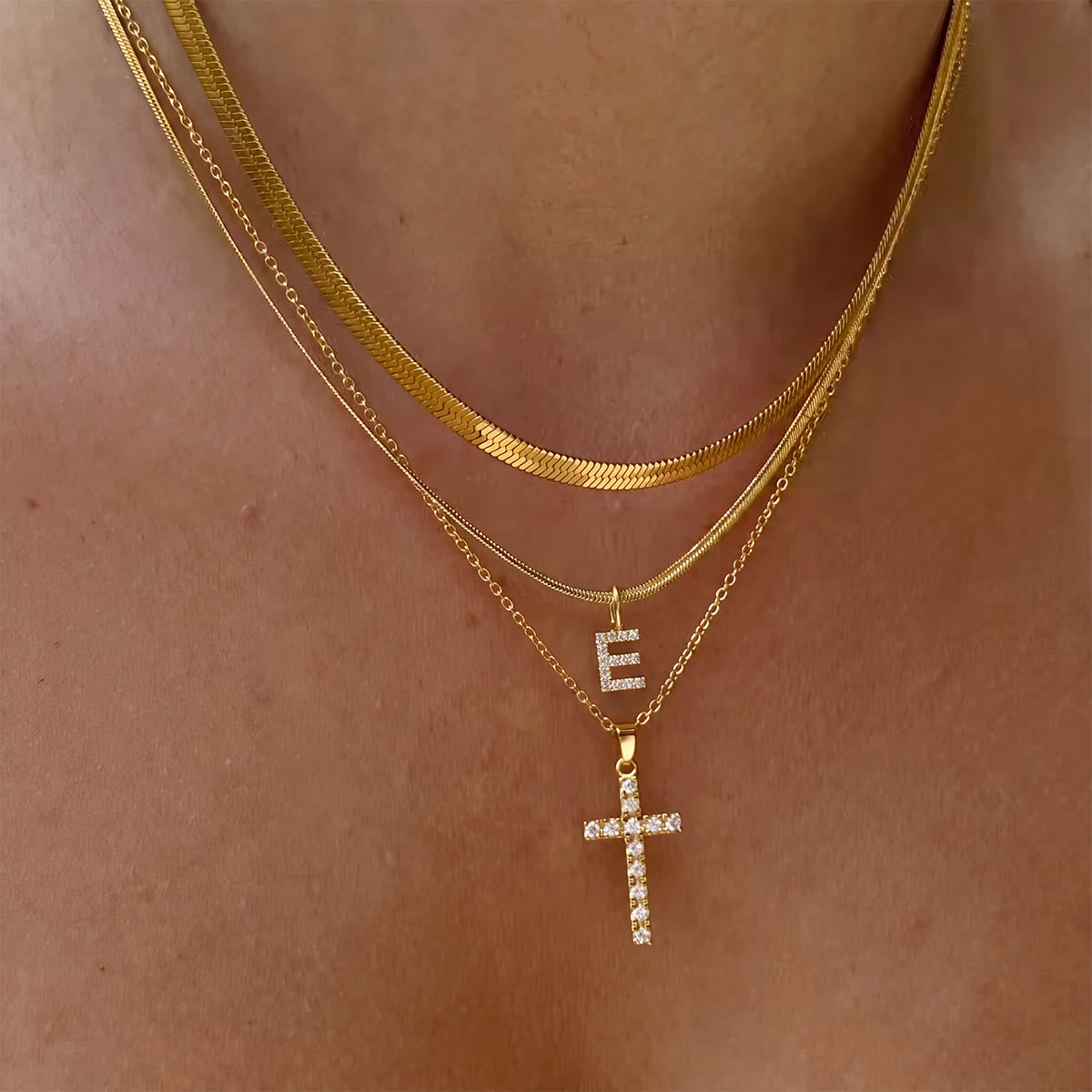 Sparkle Crystal Layered Initial Cross Necklace: Token of Personal Heavenly Grace