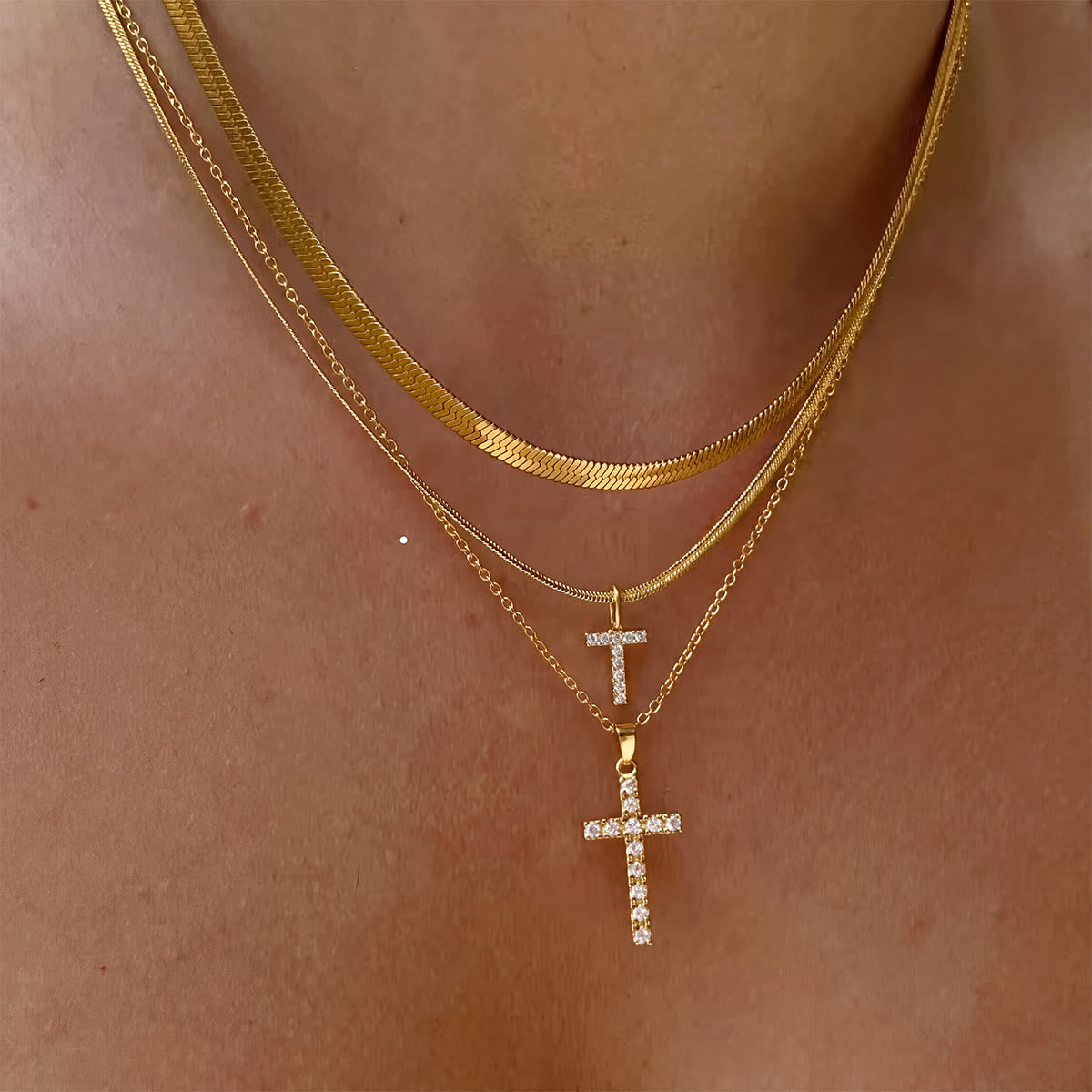 Sparkle Crystal Layered Initial Cross Necklace: Token of Personal Heavenly Grace