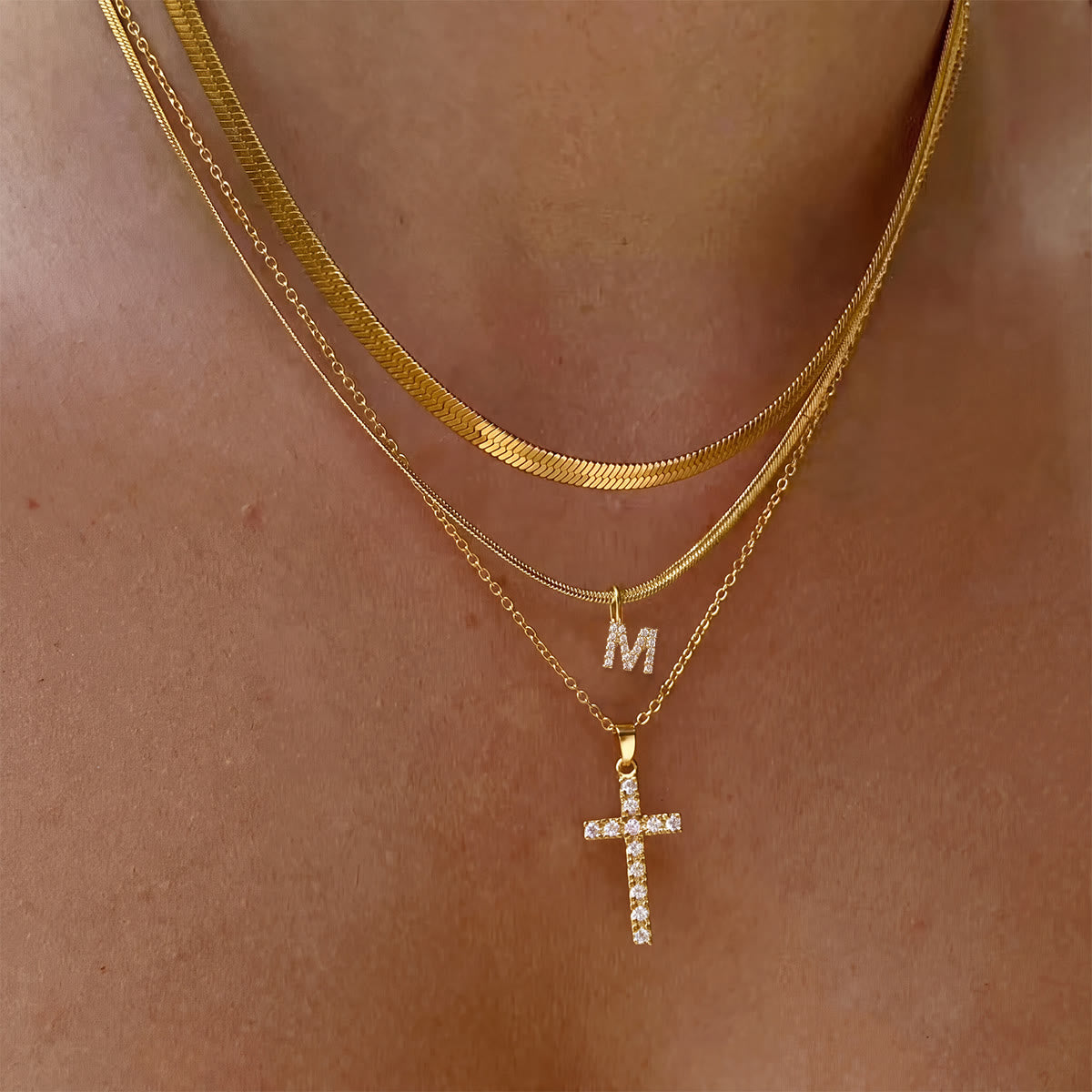 Sparkle Crystal Layered Initial Cross Necklace: Token of Personal Heavenly Grace