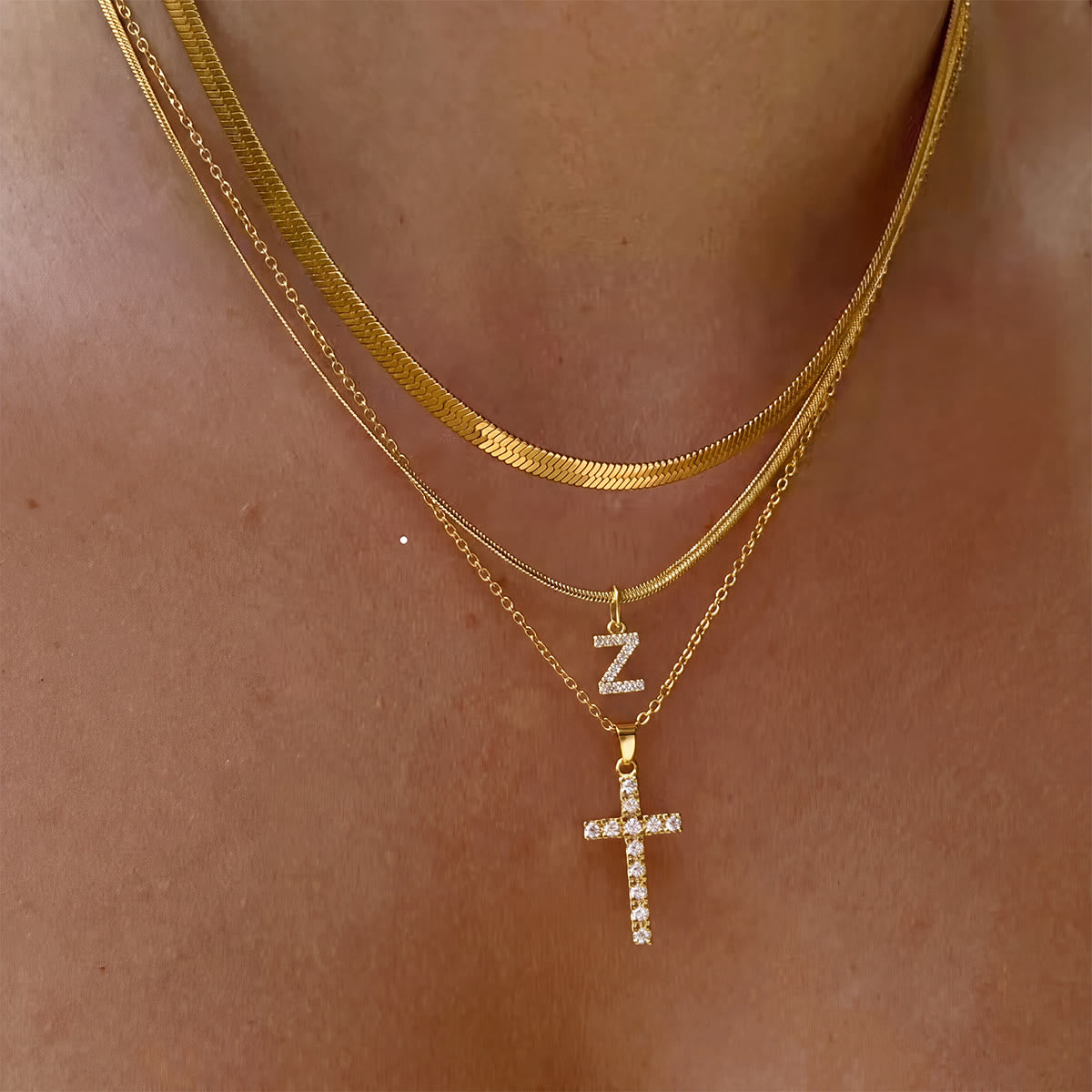 Sparkle Crystal Layered Initial Cross Necklace: Token of Personal Heavenly Grace