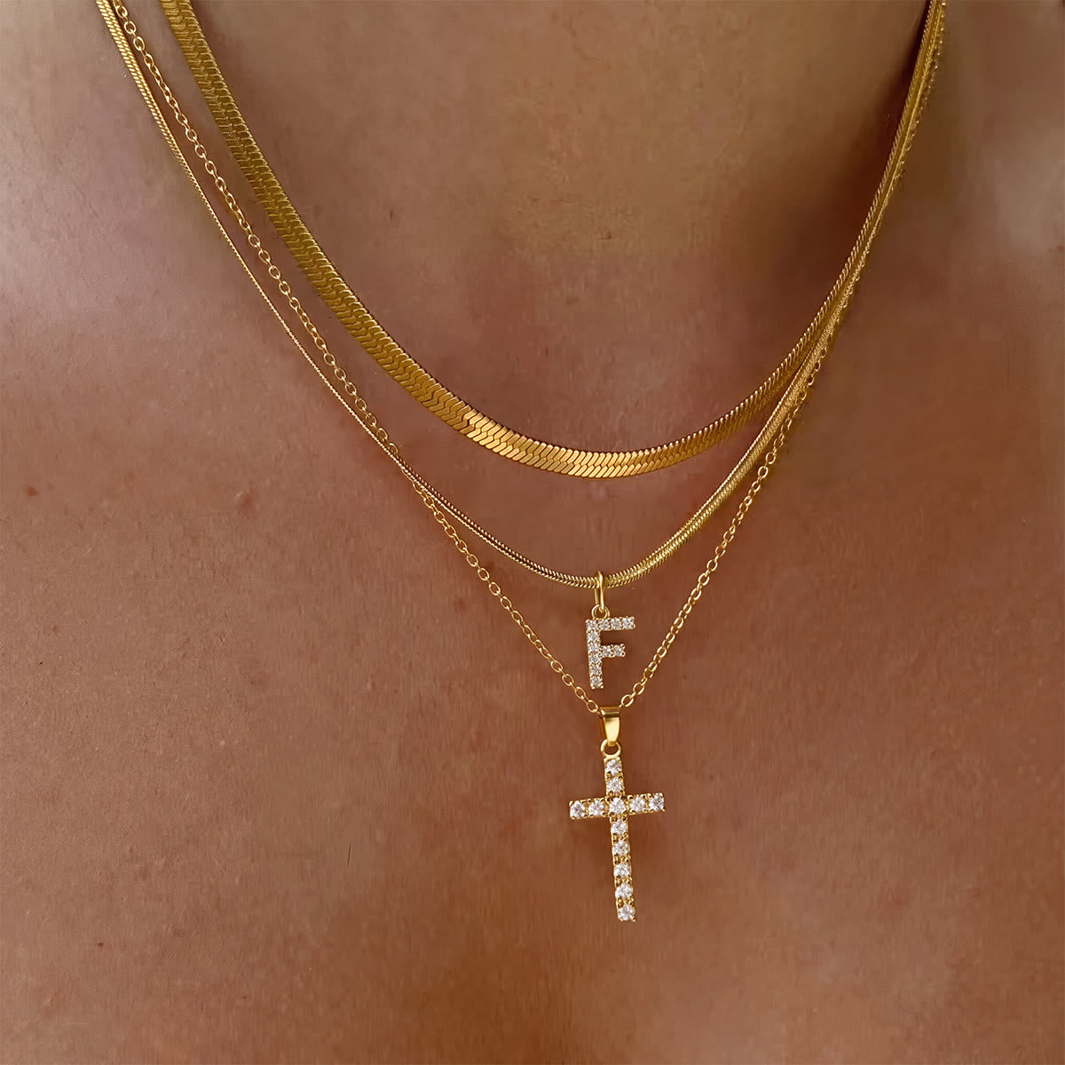 Sparkle Crystal Layered Initial Cross Necklace: Token of Personal Heavenly Grace