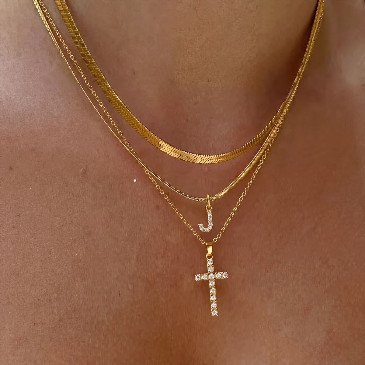 Sparkle Crystal Layered Initial Cross Necklace: Token of Personal Heavenly Grace