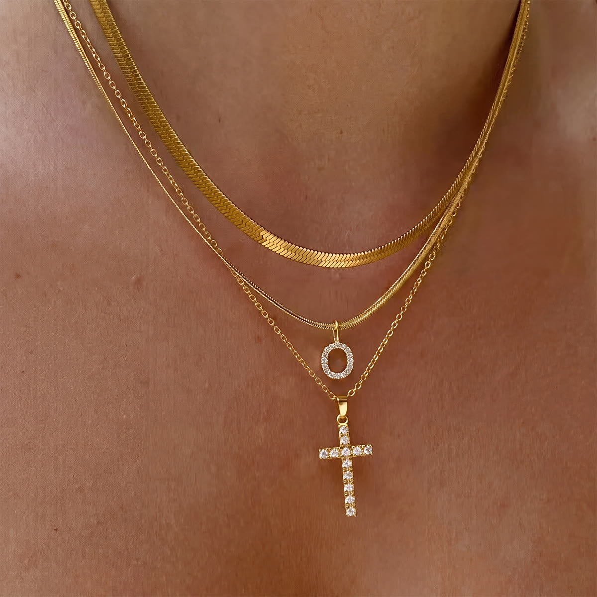 Sparkle Crystal Layered Initial Cross Necklace: Token of Personal Heavenly Grace