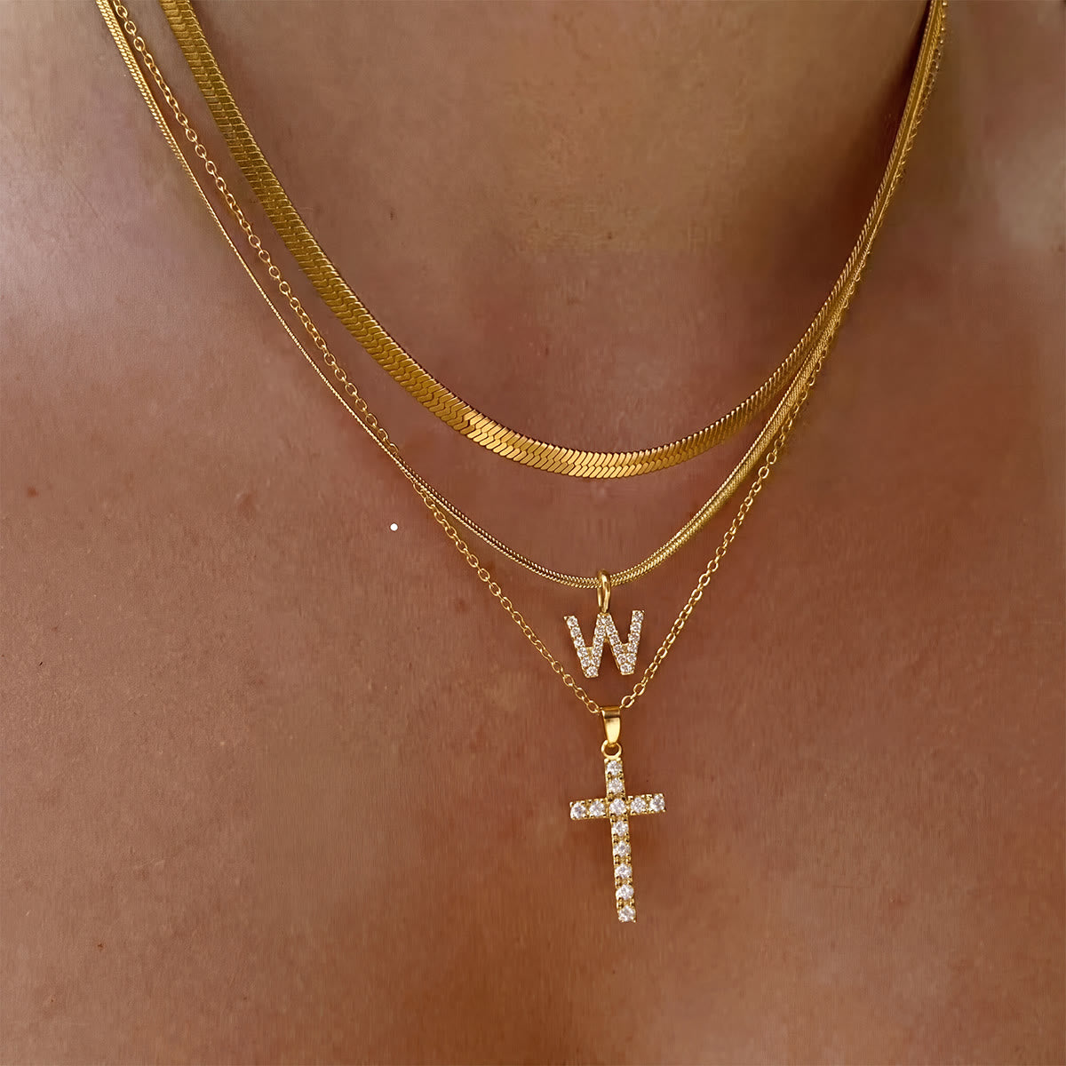Sparkle Crystal Layered Initial Cross Necklace: Token of Personal Heavenly Grace