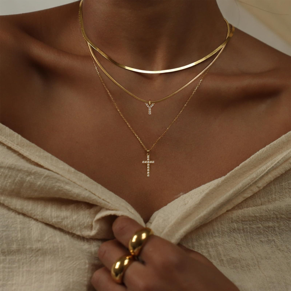 Sparkle Crystal Layered Initial Cross Necklace: Token of Personal Heavenly Grace
