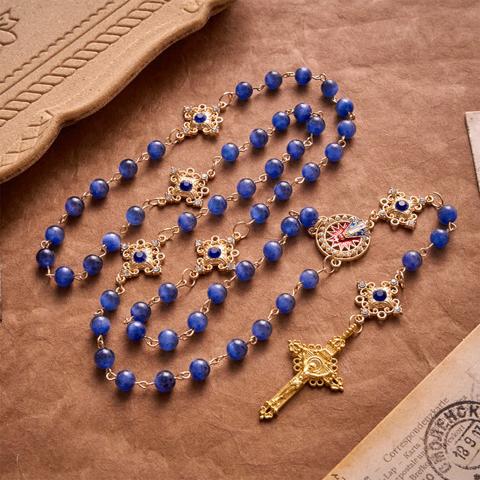 Vintage Filigree Blue Cat’s Eye Bead Rosary: Emblem of Calming Heavenly Radiance