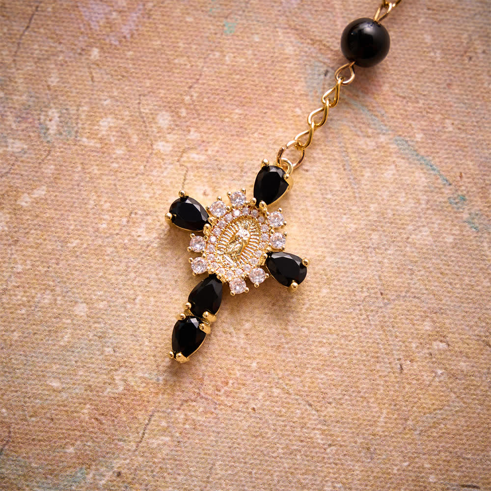 Multi-Color Stained Glass Pocket Car Rosary With Jeweled Our Lady of Guadalupe Cross