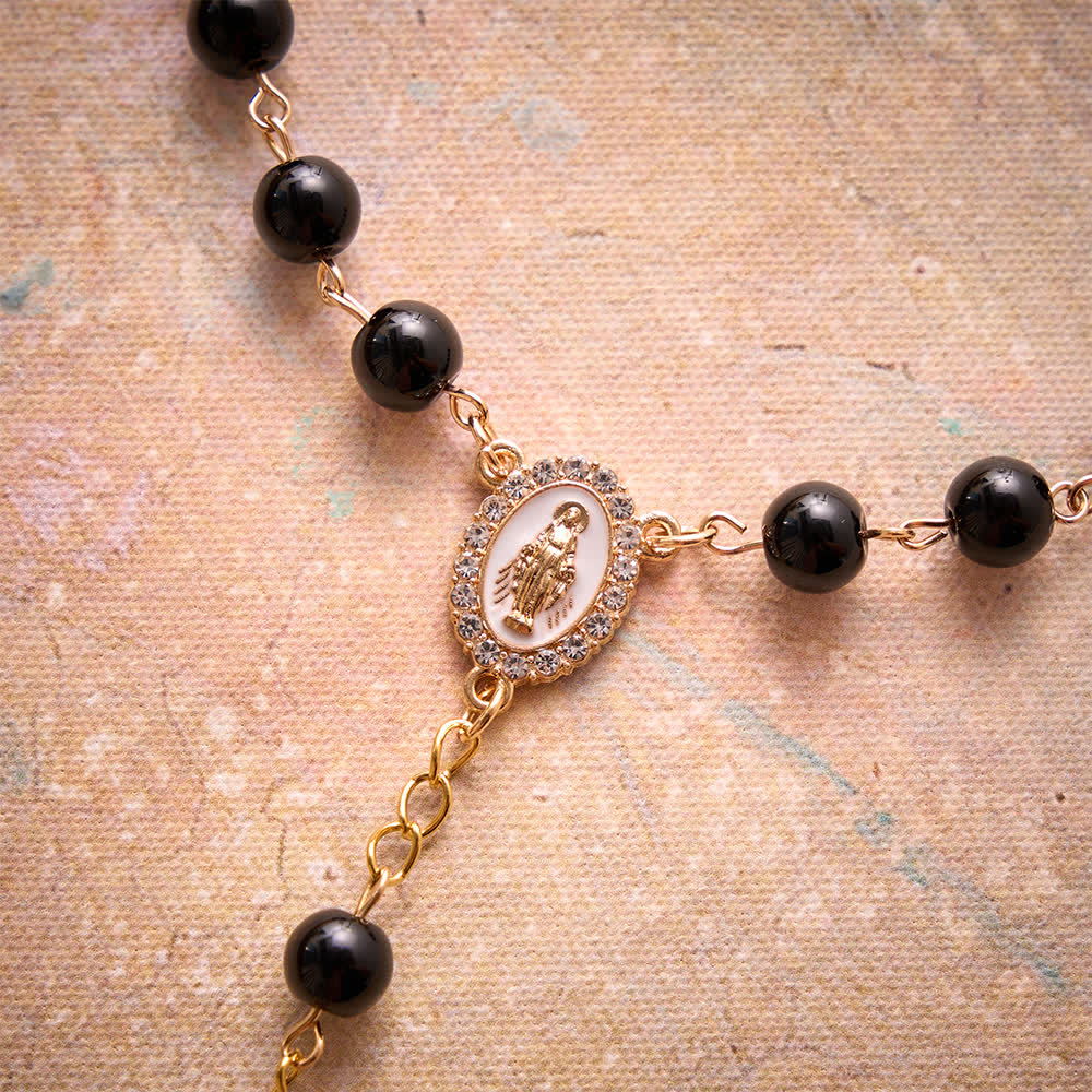 Multi-Color Stained Glass Pocket Car Rosary With Jeweled Our Lady of Guadalupe Cross