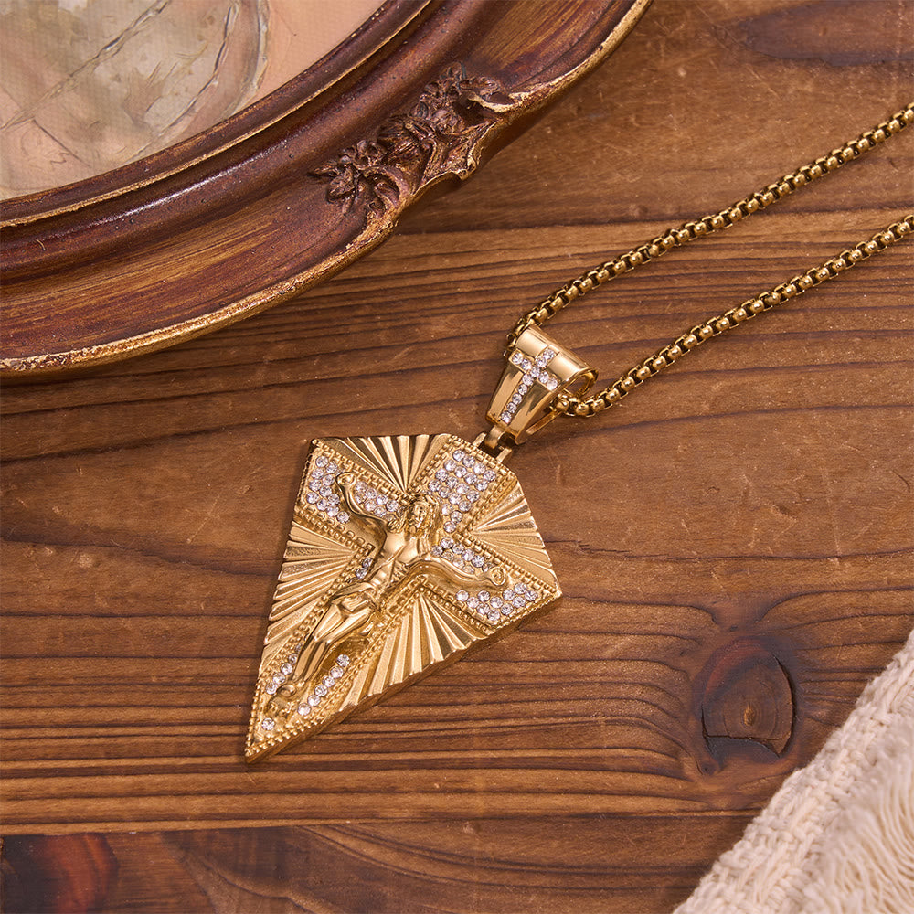 Radiant Sunburst Diamond Crucifix Pendant Necklace: Emblem of Redemptive Heavenly Light