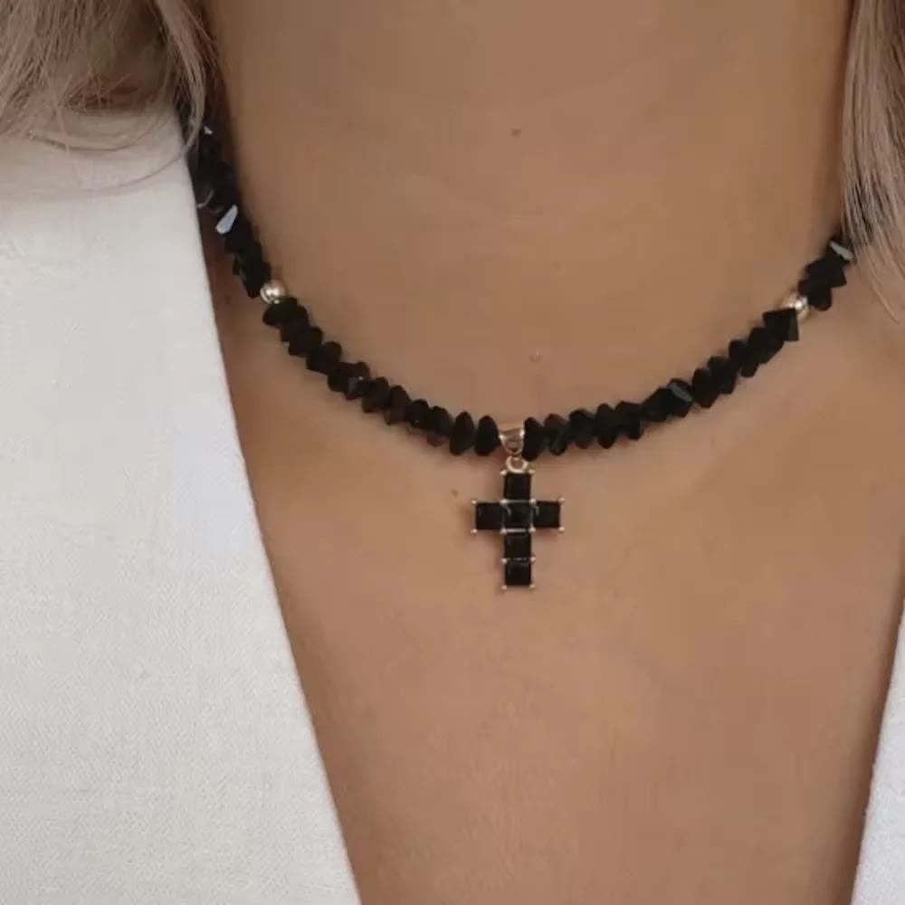Faceted Crystal Bead Cross Charm Bracelet: Emblem of Sparkling Heavenly Blessing
