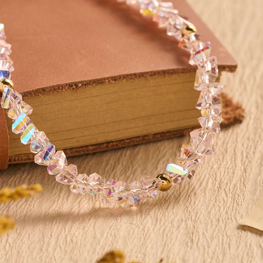 Faceted Crystal Bead Cross Charm Bracelet: Emblem of Sparkling Heavenly Blessing