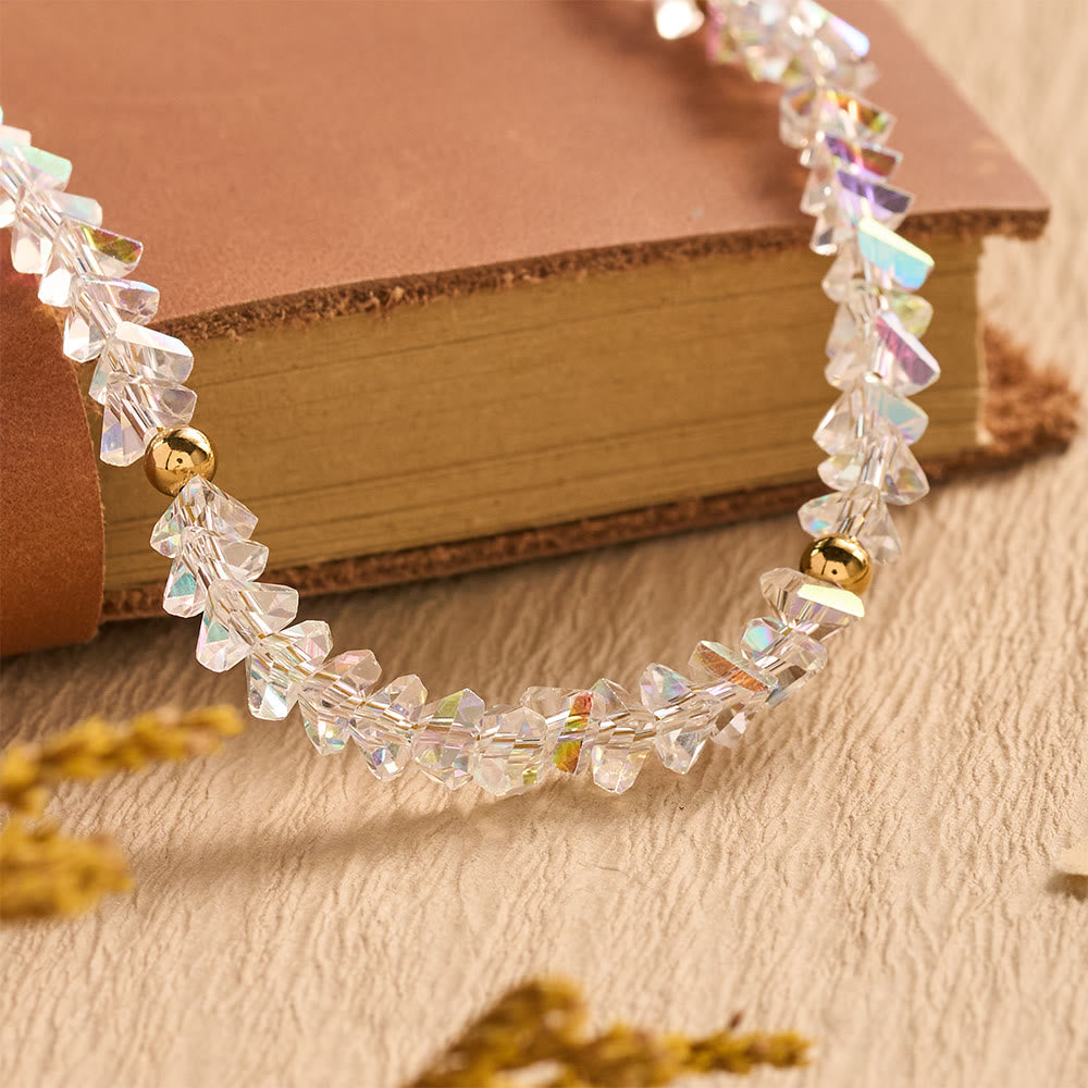 Faceted Crystal Bead Cross Charm Bracelet: Emblem of Sparkling Heavenly Blessing