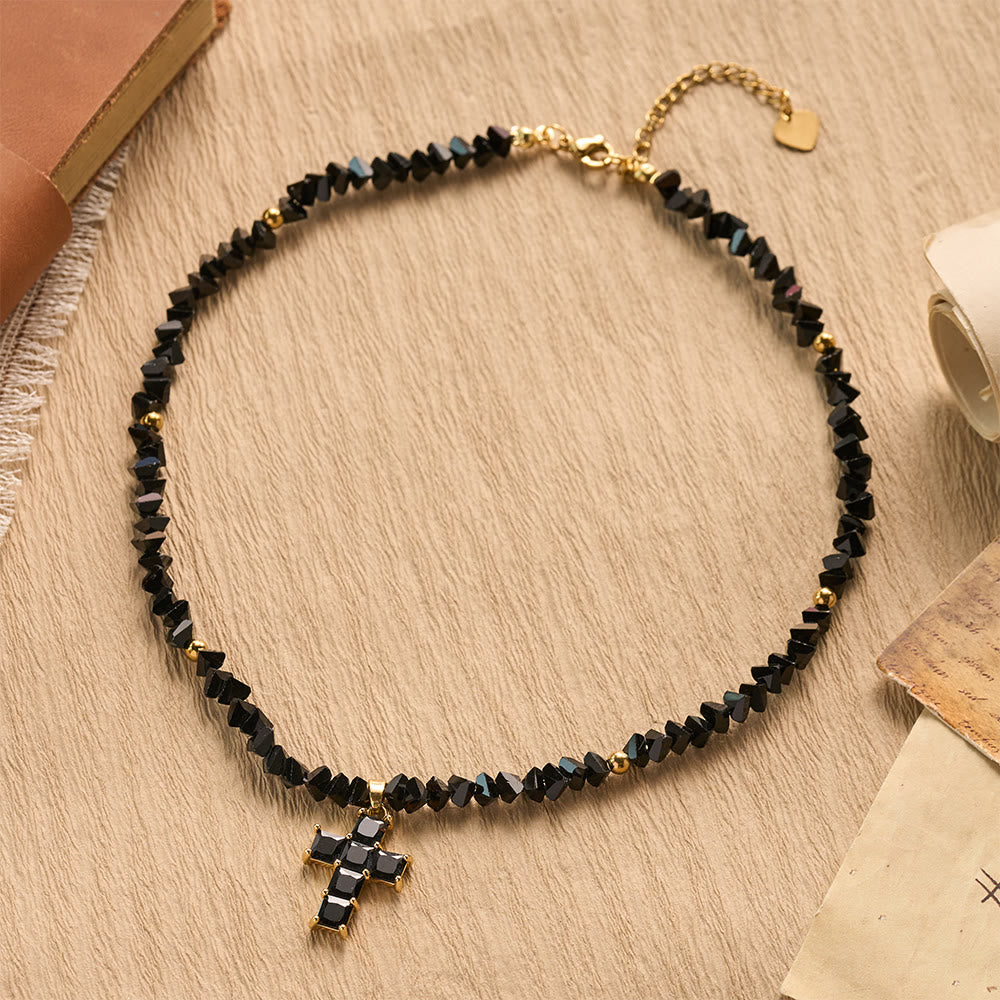 Faceted Crystal Bead Cross Charm Bracelet: Emblem of Sparkling Heavenly Blessing
