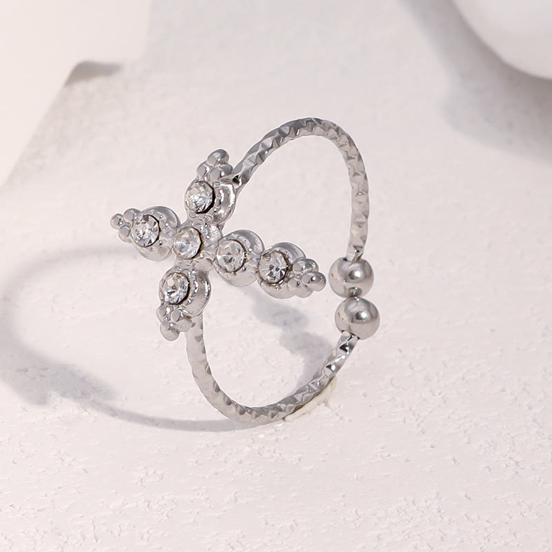 Twisted Band Adjustable Cross Stone Ring: Emblem of Radiant Heavenly Blessing