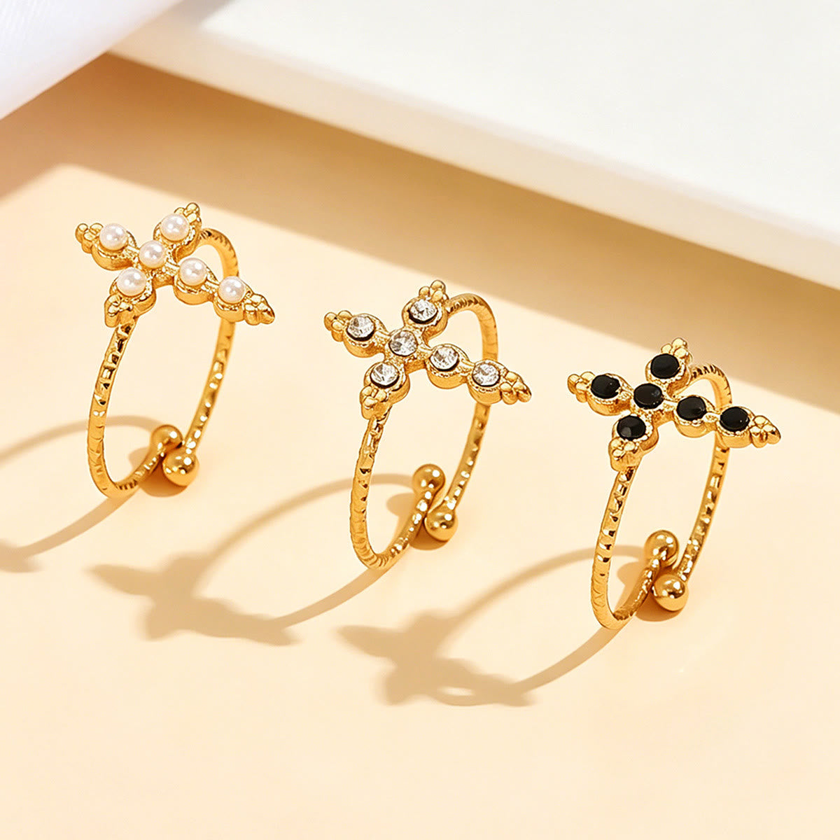 Twisted Band Adjustable Cross Stone Ring: Emblem of Radiant Heavenly Blessing