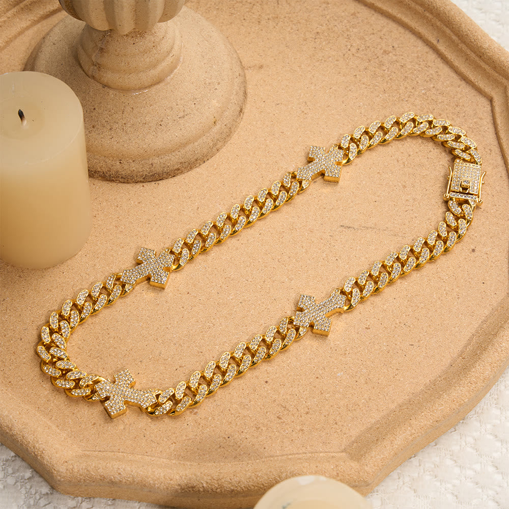 Iced Out Cuban Link Cross Bracelet & Necklace: Emblem of Bold Heavenly Fortitude