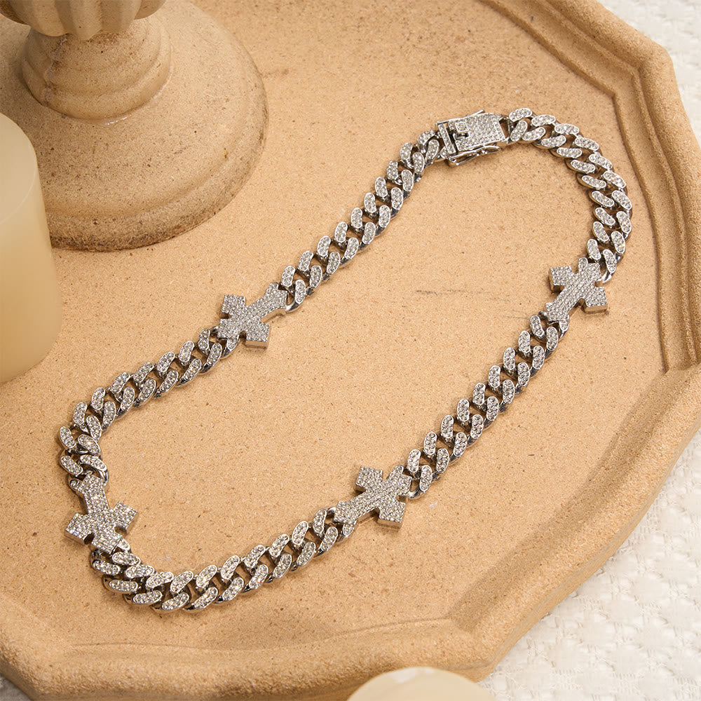 Iced Out Cuban Link Cross Bracelet & Necklace: Emblem of Bold Heavenly Fortitude