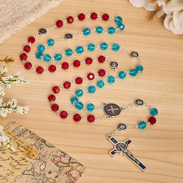 Faceted Crystal St. Benedict Rosary With Enamel Crucifix: Emblem of Solid Heavenly Shelter