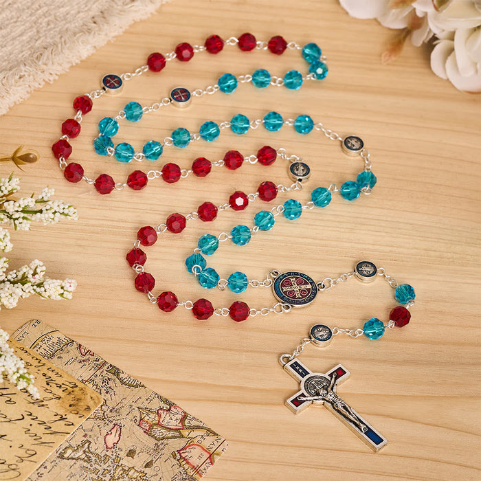 Faceted Crystal St. Benedict Rosary With Enamel Crucifix: Emblem of Solid Heavenly Shelter