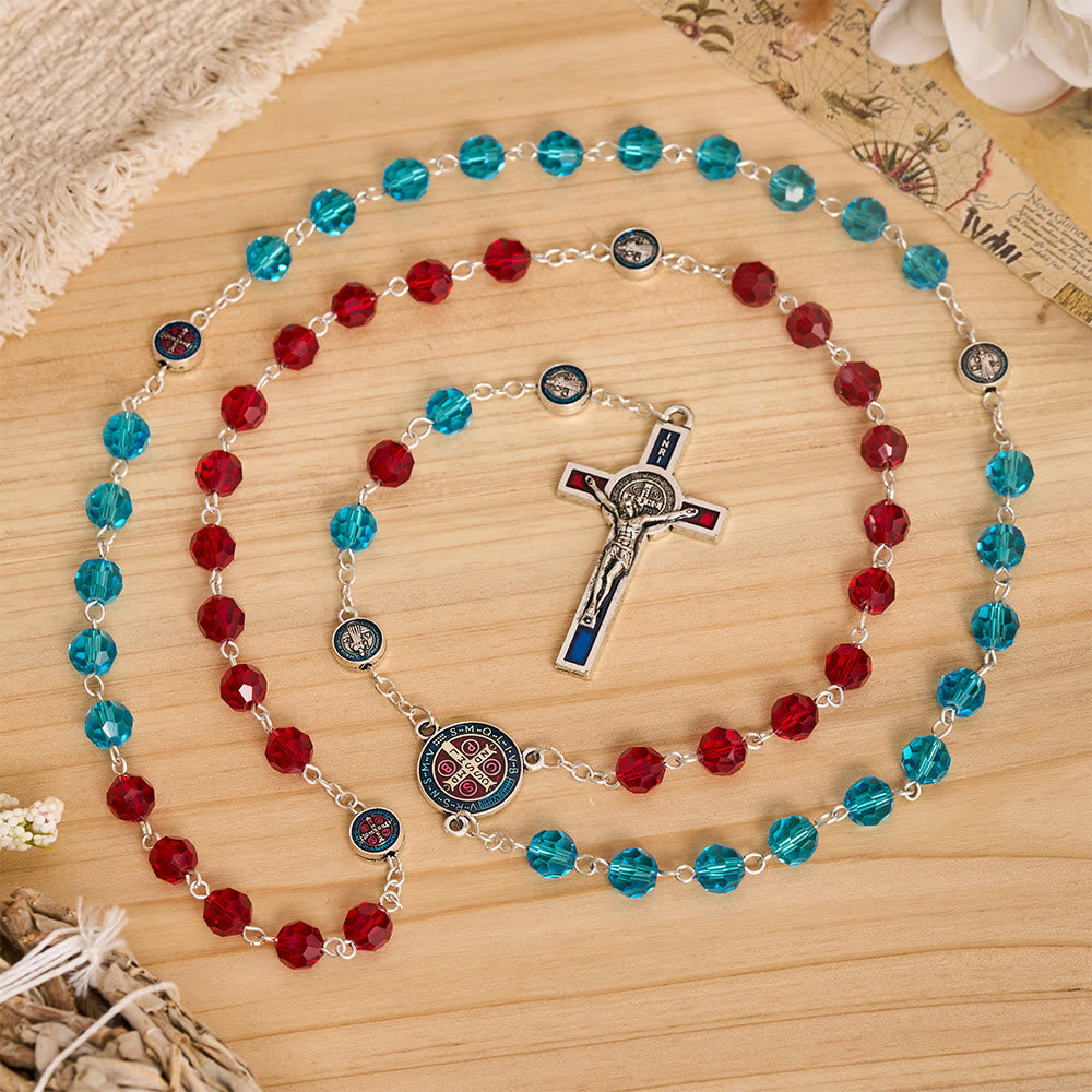 Faceted Crystal St. Benedict Rosary With Enamel Crucifix: Emblem of Solid Heavenly Shelter