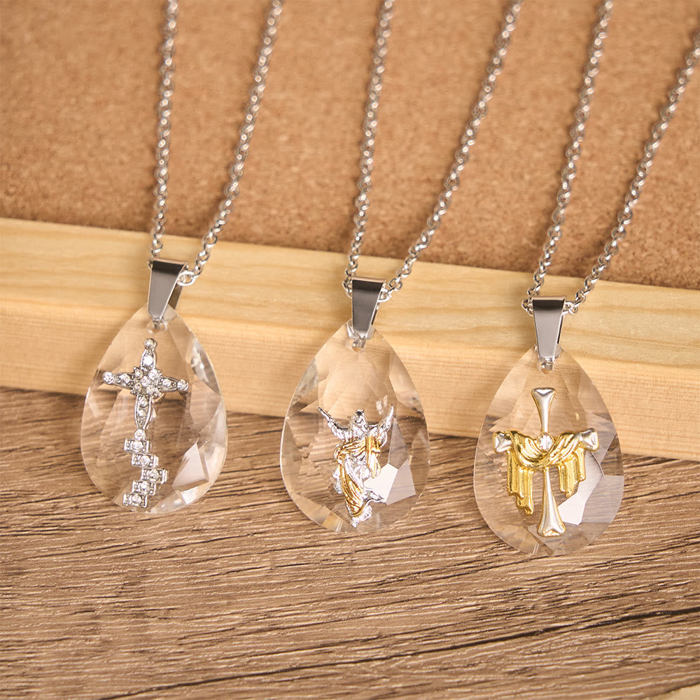 Multi-Style Sacred Motif Teardrop Crystal Chain Necklace: Icon of Diversified Devotional Comfort