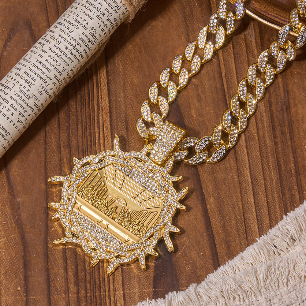 Iced Out Crown Of Thorns Last Supper Pendant Cuban Chain: Emblem of Glorious Heavenly Testament