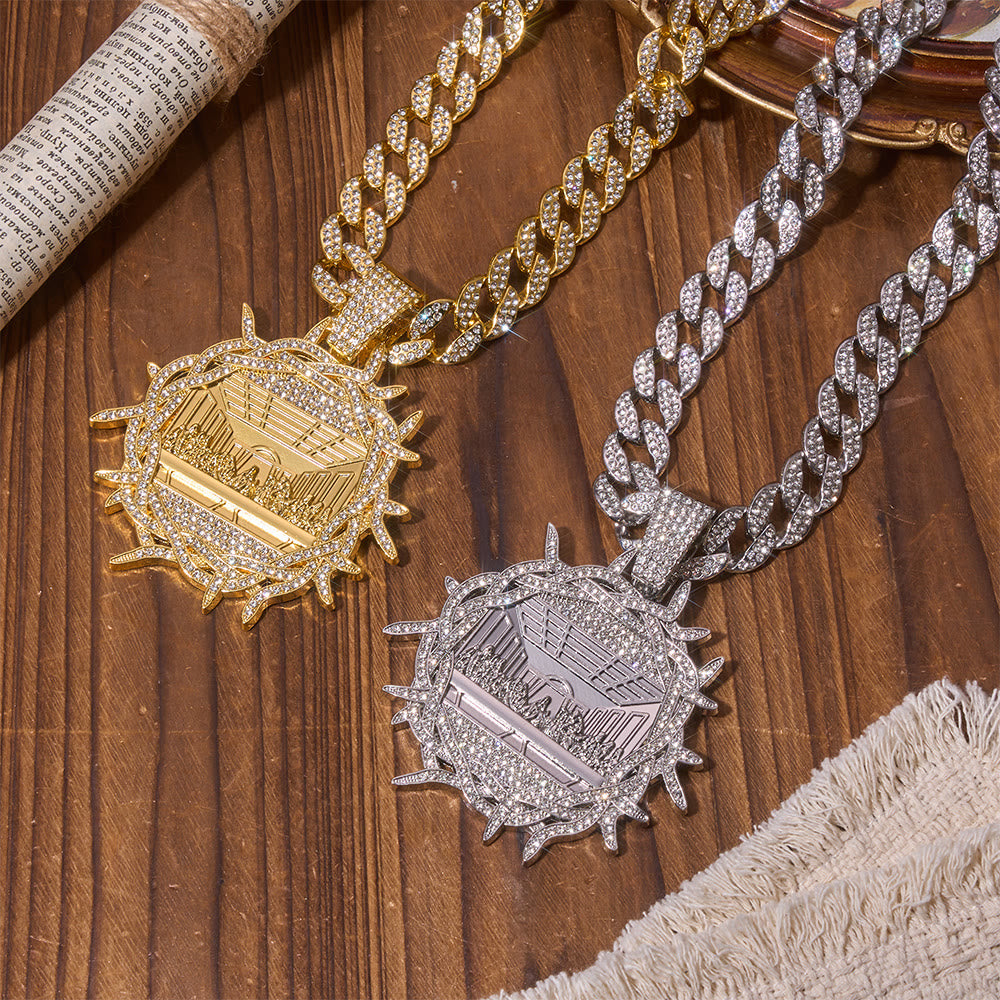 Iced Out Crown Of Thorns Last Supper Pendant Cuban Chain: Emblem of Glorious Heavenly Testament