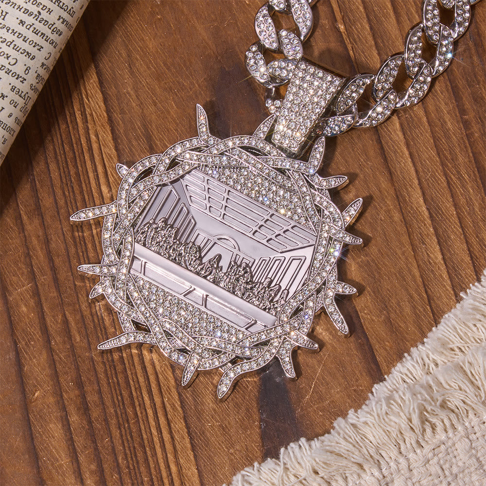 Iced Out Crown Of Thorns Last Supper Pendant Cuban Chain: Emblem of Glorious Heavenly Testament