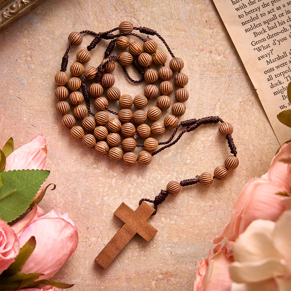 Braided Dark Cord Faux Timber Plastic Rosary With Cross Charm: Symbol of Low-Maintenance Devotional Ornament