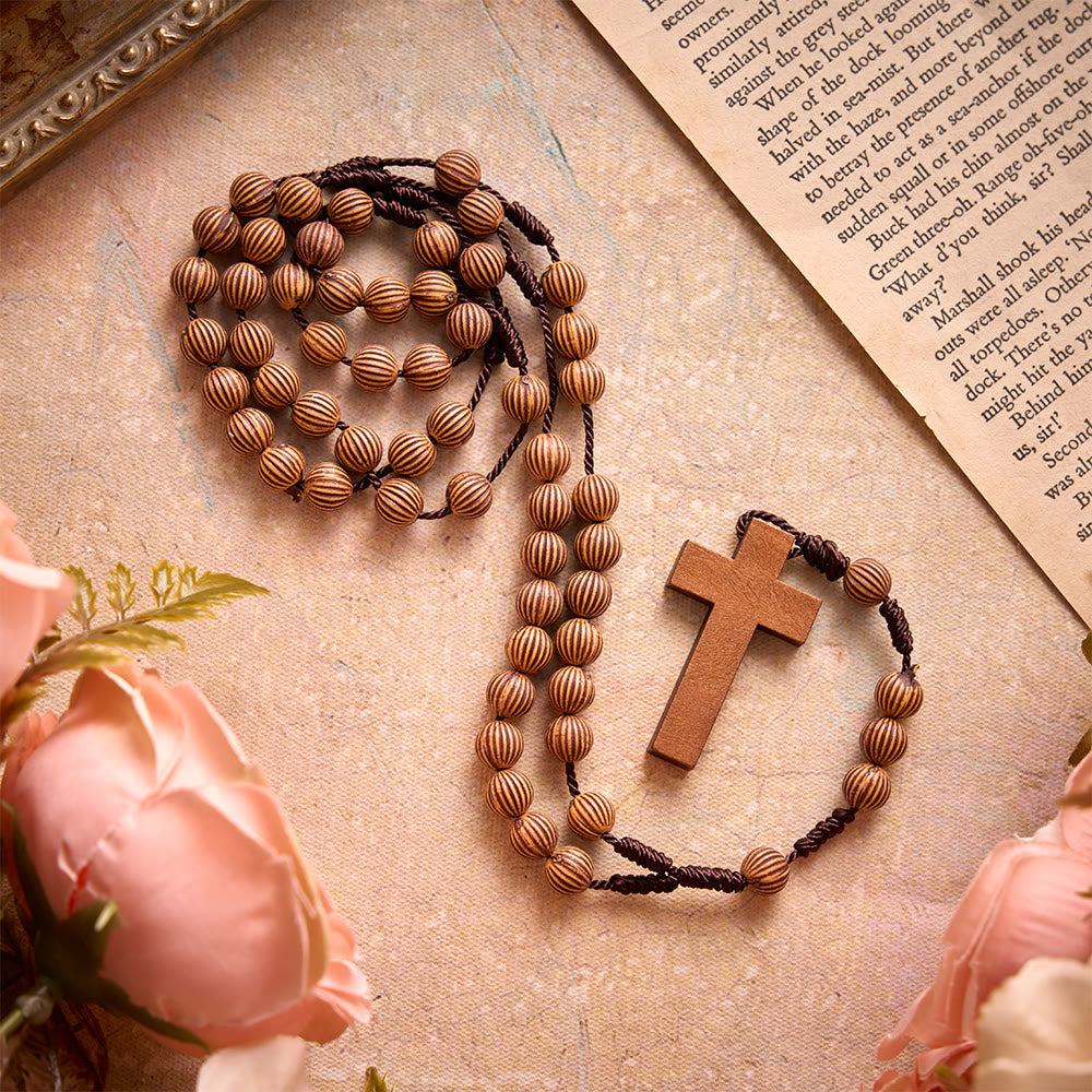 Braided Dark Cord Faux Timber Plastic Rosary With Cross Charm: Symbol of Low-Maintenance Devotional Ornament