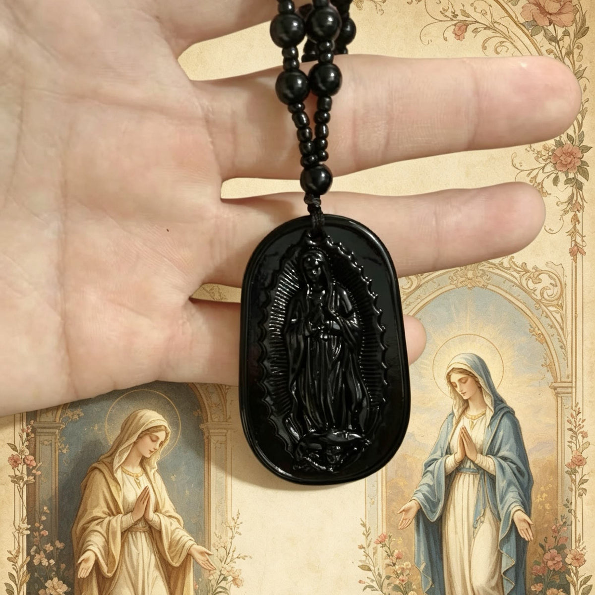 Relief‑Molded Holy Portrait Beaded Necklace: Token of Serene Divine Solace for Daily Devotion