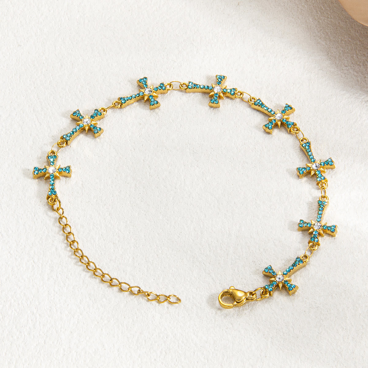 Sparkling Paved‑Stone Cross Link Bracelet: Emblem of Radiant Heavenly Blessings