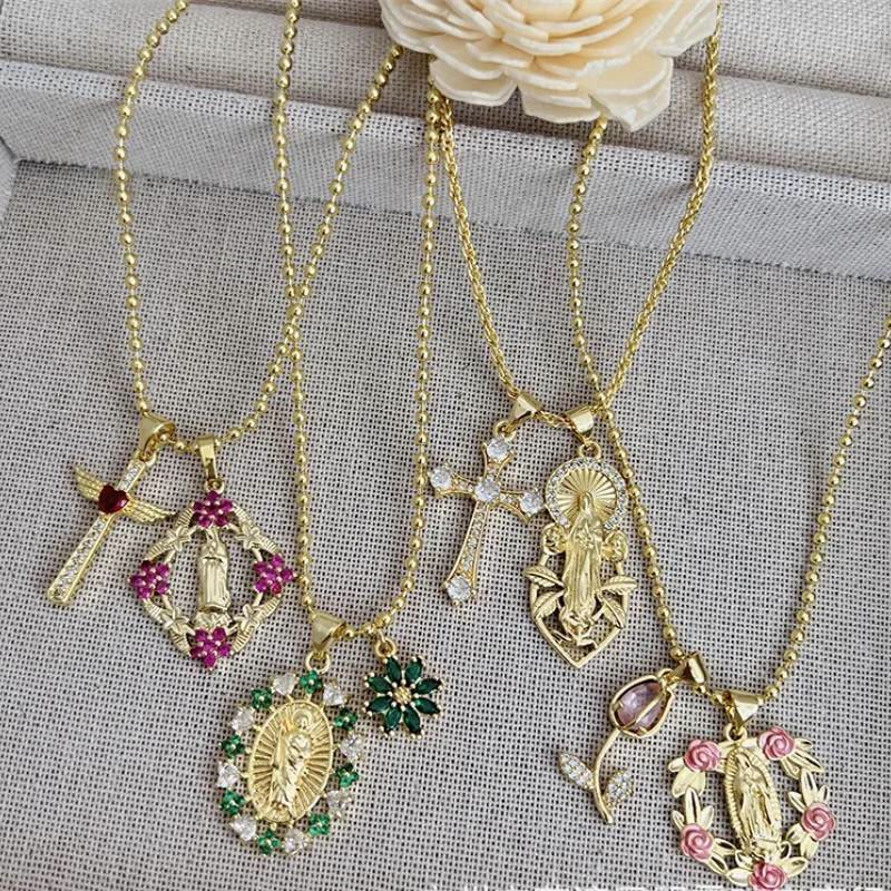 Dual-Pendant Our Lady of Guadalupe Necklace with Floral Medallion: Emblem of Celestial Maternal Grace