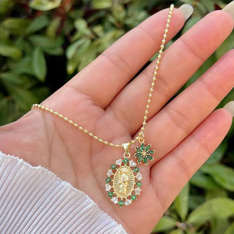 Dual-Pendant Our Lady of Guadalupe Necklace with Floral Medallion: Emblem of Celestial Maternal Grace